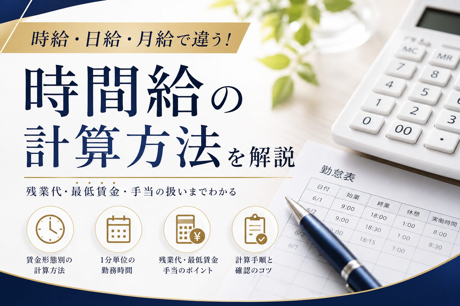 投稿についてもっと詳しく 時間給の計算方法を賃金形態別に解説｜分単位・残業代・最低賃金の確認方法